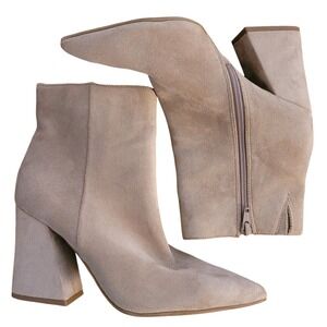 A New Day Womens Taupe Faux Suede Block Heel Pointed Toe Ankle Boots Size 7.5